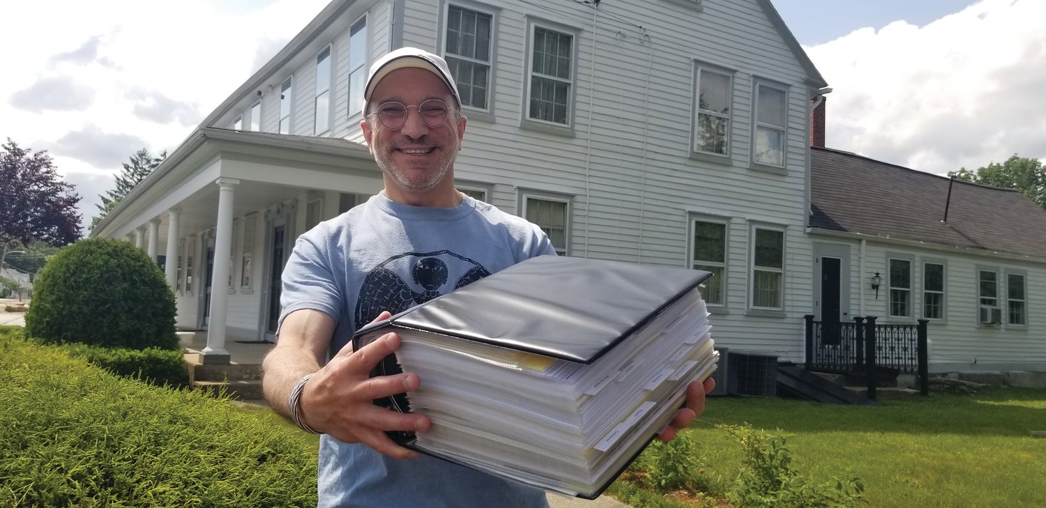 RESEARCH MOUNTAIN:  Anthony Ursillo holds his thick binder of research on his Hartford Avenue home and the infamous former owner, Frederick A. ‘Big Shang’ Bailey.